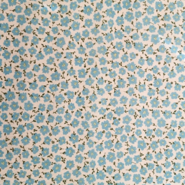 Small Blue Flowers on White Polycotton